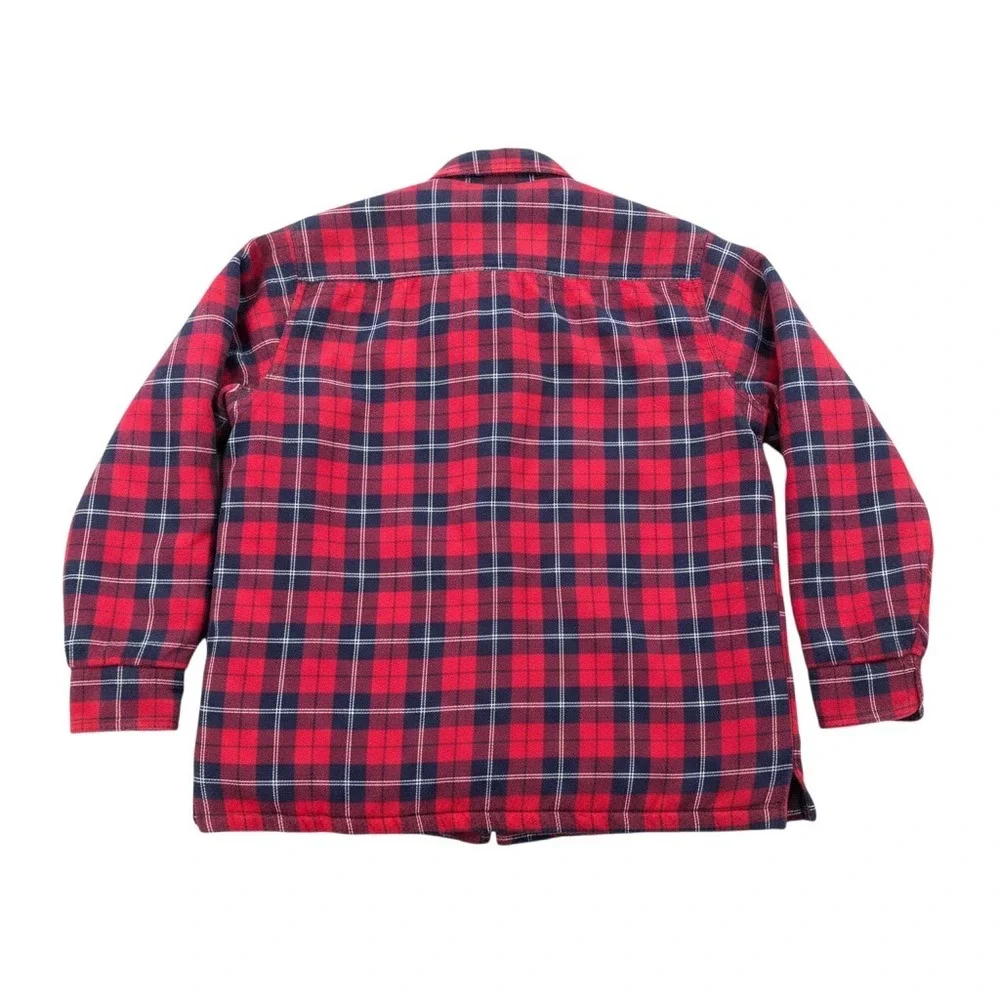 Club Room Mens Shirt Jacket XL Red Blue Plaid Quilted Lined Flannel Cotton Blend